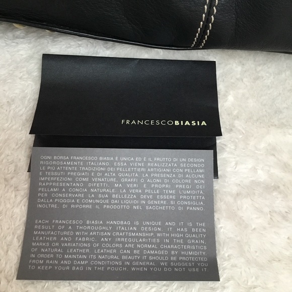 Francesco Biasia Genuine Black Leather Oversized Handbag Push Lock Canvas Strap - Picture 8 of 17